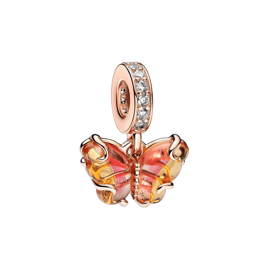 Charm Colgante de Cristal de Murano Rosa y Amarillo Mariposa