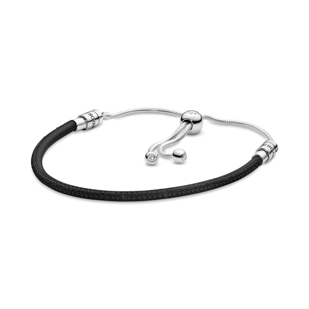 Brazalete Moments Deslizante en cuero negro para charms